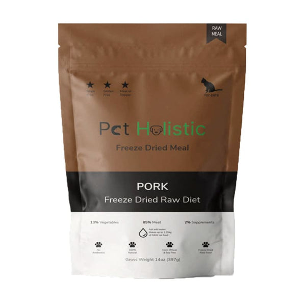 Pet Holistic [3 FOR $105 | 20% OFF] Pet Holistic Pork Freeze Dried Raw Cat Food 14oz Cat Food & Treats