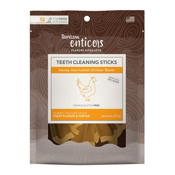 TropiClean [15% OFF] Tropiclean Enticers Honey Marinated Chicken Teeth Cleaning Sticks for Dogs 8oz Dog Food & Treats