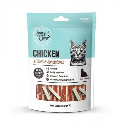 Jerky Time Jerky Time Chicken Jerky with Codfish Sandwich Cat Treats 80g Cat Food & Treats