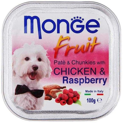 Monge Monge Fruit Chicken & Raspberry Pate with Chunkies Tray Dog Food 100g Dog Food & Treats