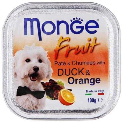 Monge Monge Fruit Duck & Orange Pate with Chunkies Tray Dog Food 100g Dog Food & Treats