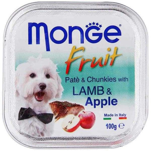 Monge Monge Fruit Lamb & Apple Pate with Chunkies Tray Dog Food 100g Dog Food & Treats