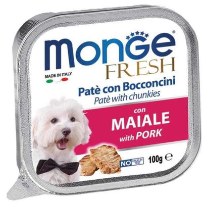 Monge Monge Fresh Pate & Chunkies with Pork Tray Dog Food 100g Dog Food & Treats