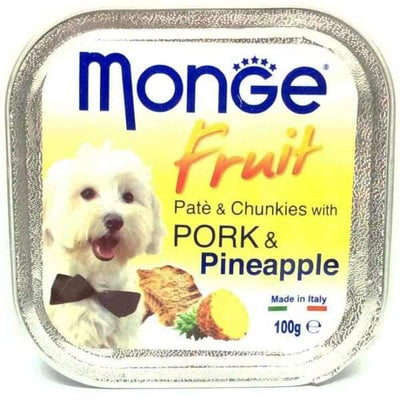 Monge Monge Fruit Pork & Pineapple Pate with Chunkies Tray Dog Food 100g Dog Food & Treats