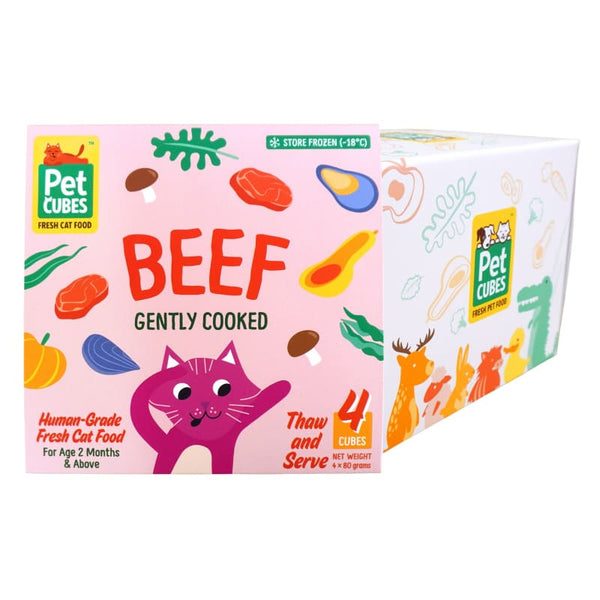 Pet Cubes [15% OFF TILL 15TH AUG] PetCubes Beef Gently Cooked Frozen Cat Food 1.28kg Cat Food & Treats