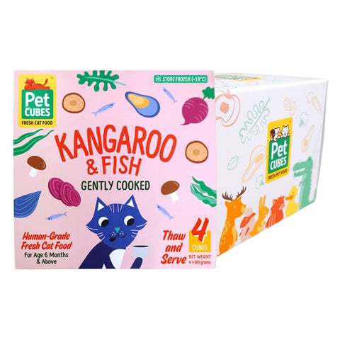Pet Cubes [15% OFF TILL 15TH AUG] PetCubes Kangaroo & Fish Gently Cooked Frozen Cat Food 1.28kg Cat Food & Treats