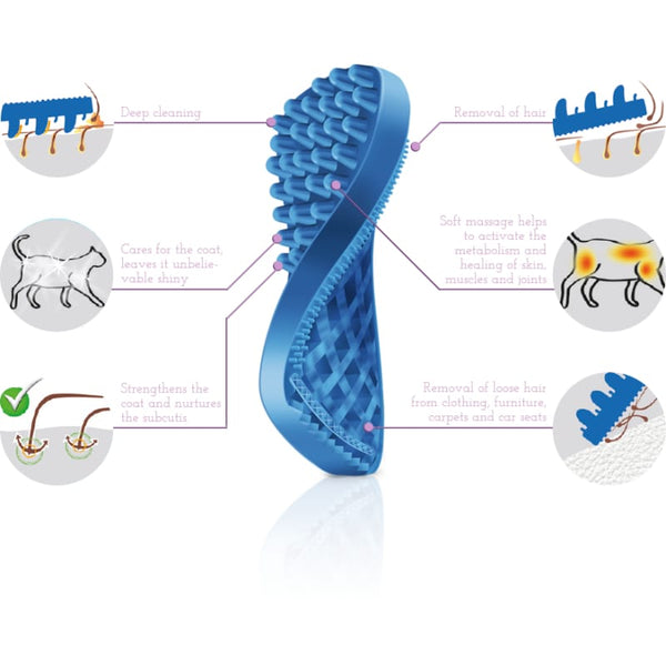 Pet + Me Pet + me Multi Functional Blue Grooming Brush Soft Silicone for Dog & Cat Dog Accessories