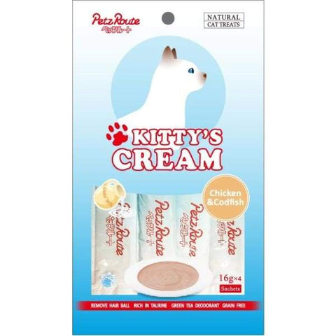 Petz Route [3 FOR $10] Petz Route Kittys Cream Chicken & Codfish Cat Treats 16g x 4 Cat Food & Treats