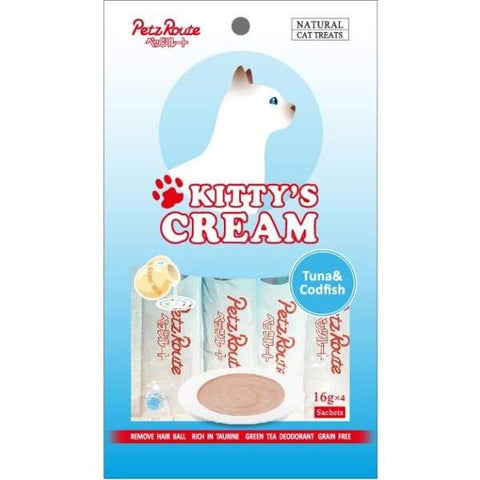 Petz Route [3 FOR $10] Petz Route Kittys Cream Tuna & Codfish Cat Treats 16g x 4 Cat Food & Treats