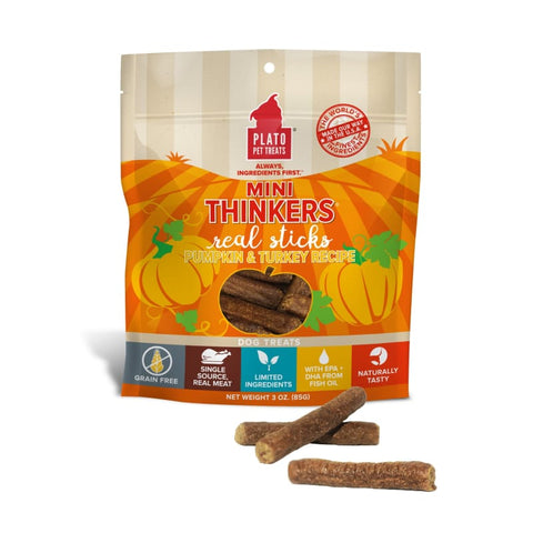 Plato [BUY 2 FREE 1] Plato Mini Thinkers Pumpkin & Turkey Air Dried Dog Treats 85g Dog Food & Treats