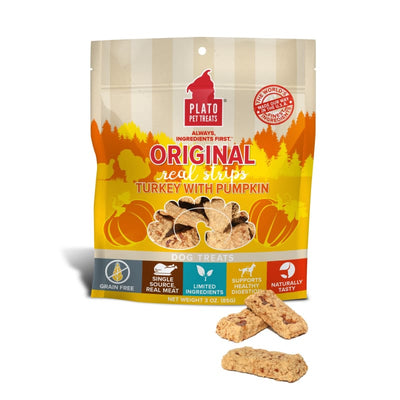 Plato [BUY 2 FREE 1] Plato Original Real Strips Turkey & Pumpkin Air Dried Dog Treats 85g Dog Food & Treats