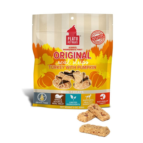 Plato [BUY 2 FREE 1] Plato Original Real Strips Turkey & Pumpkin Air Dried Dog Treats 85g Dog Food & Treats