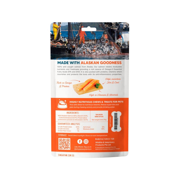 Singapaw Singapaw Wild Alaskan Salmon Mini Stick Air-Dried Cat Treats 70g Cat Food & Treats