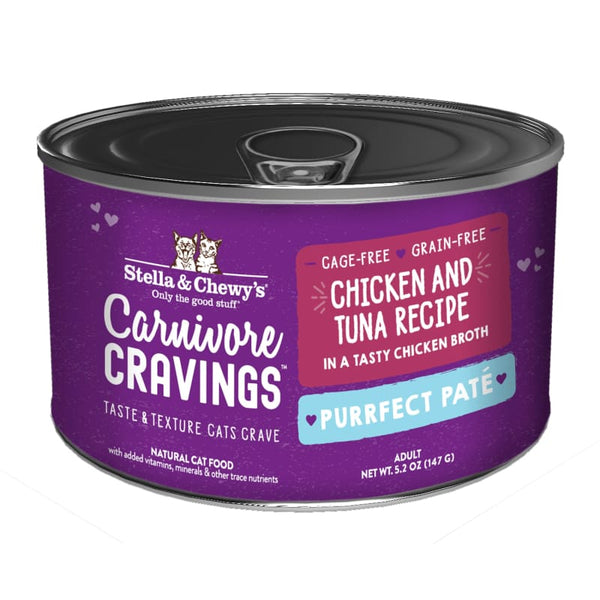 Stella & Chewy’s Stella & Chewy’s Carnivore Cravings Purrfect Pate Chicken & Tuna in Broth Canned Cat Food 5.2oz Cat Food & Treats