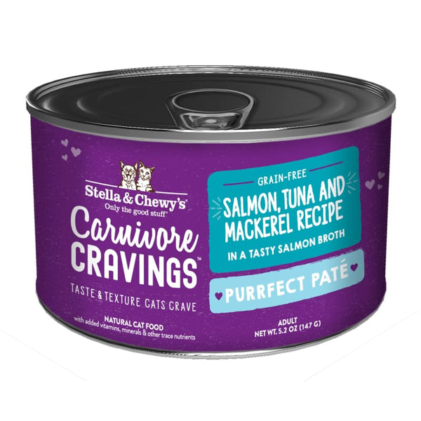 Stella & Chewy’s Stella & Chewy’s Carnivore Cravings Purrfect Pate Salmon Tuna & Mackerel in Broth Canned Cat Food 5.2oz Cat Food & Treats