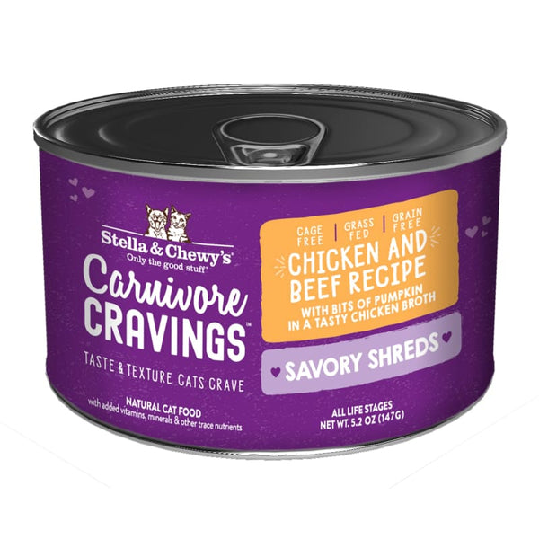 Stella & Chewy’s Stella & Chewy’s Carnivore Cravings Savory Shreds Chicken & Beef in Broth Canned Cat Food 5.2oz Cat Food & Treats