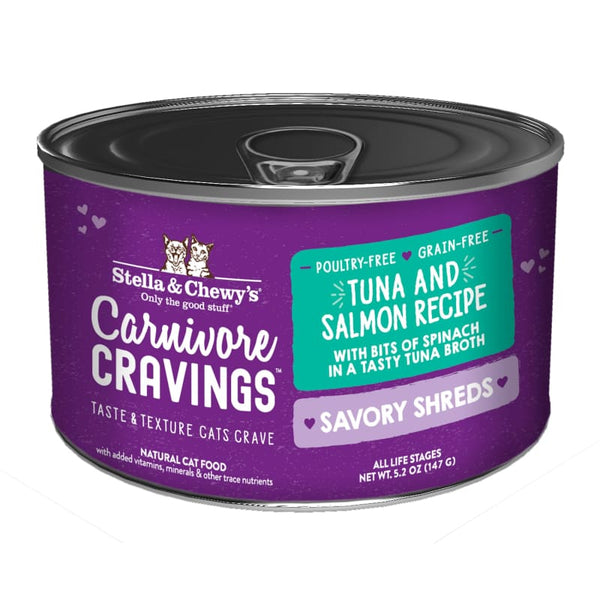Stella & Chewy’s Stella & Chewy’s Carnivore Cravings Savory Shreds Tuna & Salmon in Broth Canned Cat Food 5.2oz Cat Food & Treats