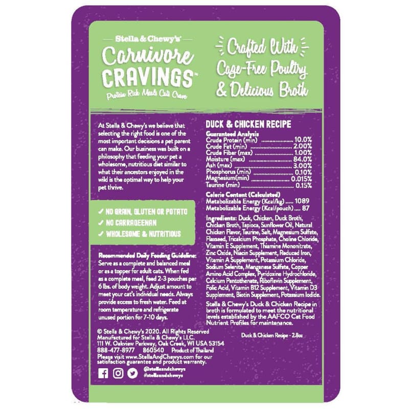 Stella & Chewy’s [BUY 5 FREE 1] Stella & Chewy’s Carnivore Cravings Duck & Chicken Recipe Wet Cat Food 2.8oz Cat Food & Treats