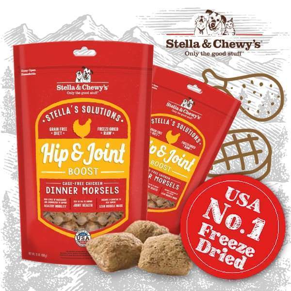 Stella & Chewys [FREE 1 x Whimzees Alligator] Stella & Chewys Stellas Solutions Hip & Joint Boost Dinner Morsels Freeze Dried Dog Food 13oz