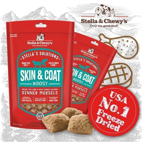 Stella & Chewys [FREE 1 x Whimzees Alligator] Stella & Chewys Stellas Solutions Skin & Coat Boost Dinner Morsels Freeze Dried Dog Food 13oz