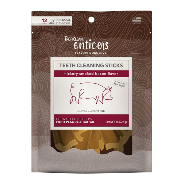 TropiClean [15% OFF] Tropiclean Enticers Hickory Smoked Bacon Teeth Cleaning Sticks for Dogs 8oz Dog Food & Treats