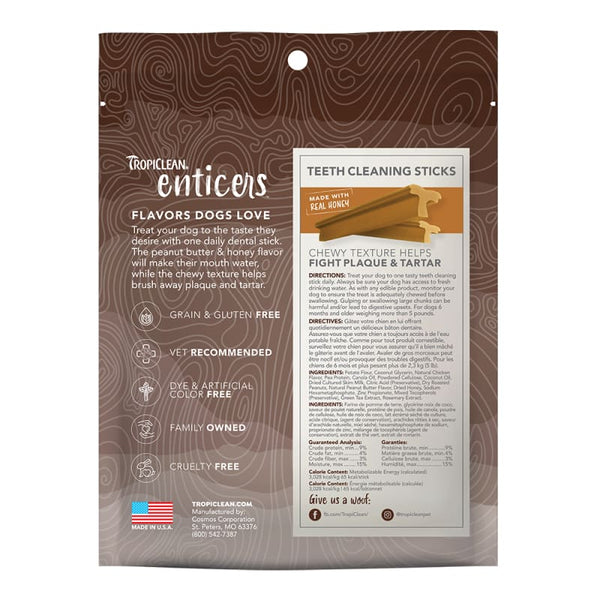 TropiClean [15% OFF] Tropiclean Enticers Peanut Butter & Honey Teeth Cleaning Sticks for Dogs 8oz Dog Food & Treats