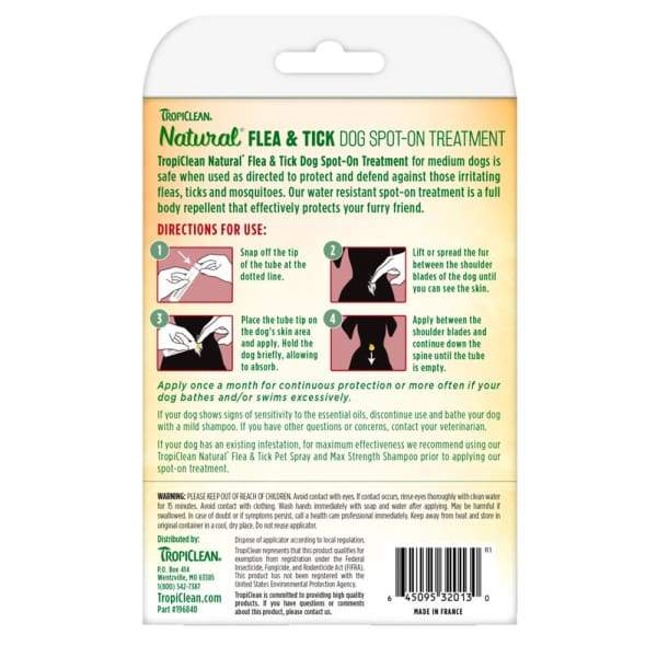 TropiClean [15% OFF] Tropiclean Natural Flea & Tick Spot On Treatment for Dogs Dog Healthcare