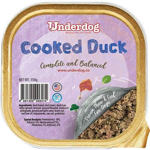 Underdog [FREE 600G FOOD*] Underdog Cooked Duck Fresh Frozen Dog Food 1.2kg Dog Food & Treats