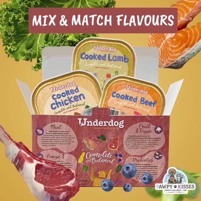 Underdog [I FEED FRESH! UP TO $7.50 OFF] Mix & Match Underdog Cooked Fresh Frozen Dog Food 1.2kg (Mix 8 x 150g) Dog Food & Treats