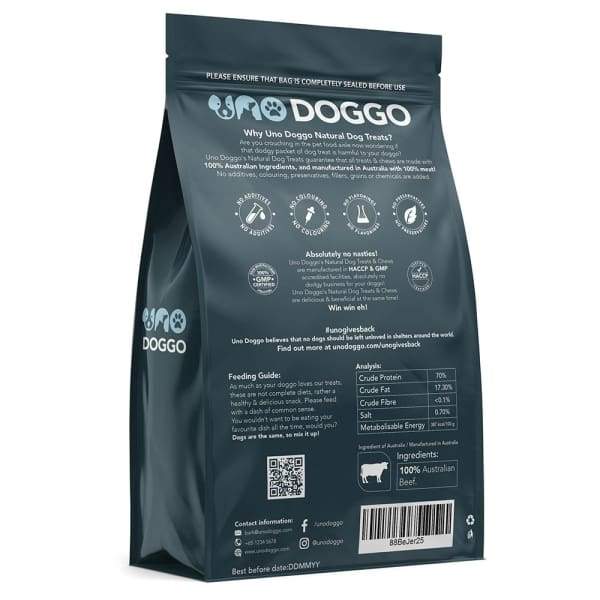 Uno Doggo [25% OFF BUY 1 GET 1 FREE] Uno Doggo Natural Beef Jerky Air Dried Dog Treats 250g [EXP OCT 2020] Dog Food & Treats