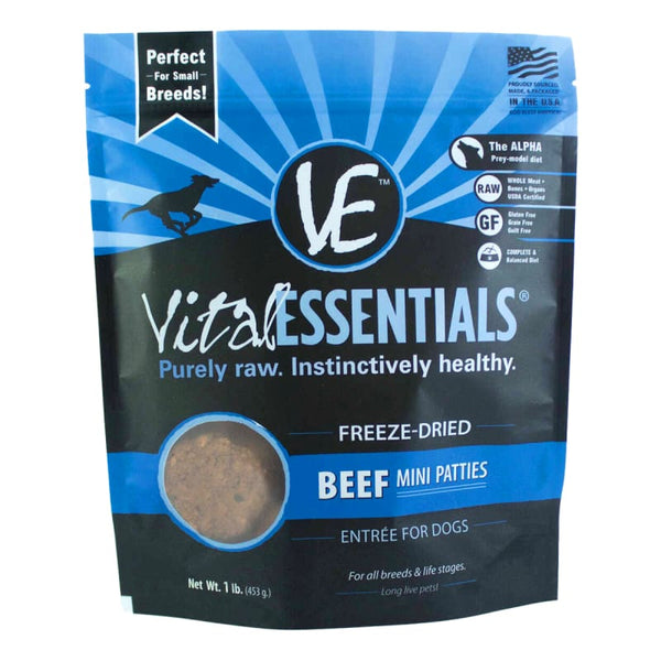 Vital Essentials [17% OFF] Vital Essentials Beef Grain-Free Mini Patties Freeze-dried Raw Dog Food 16oz Dog Food & Treats