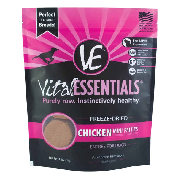 Vital Essentials [17% OFF] Vital Essentials Chicken Grain-Free Mini Patties Freeze-dried Raw Dog Food 16oz Dog Food & Treats