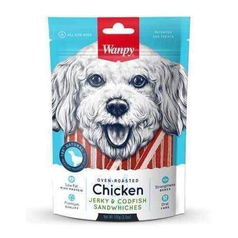 Wanpy Wanpy Oven-Roasted Chicken & CodFish Sandwiches Dog Treats 100g Dog Food & Treats