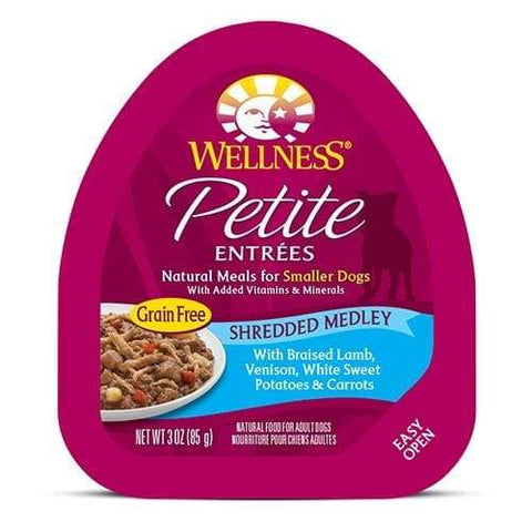 Wellness Wellness Small Breed Petite Entrees Braised Lamb Venison White Sweet Potatoes & Carrots Shredded Medley Wet Dog Food 3oz Dog Food &
