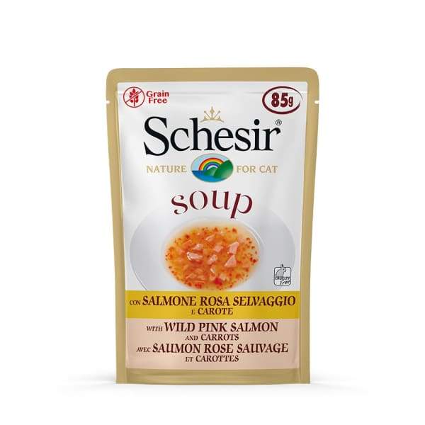 Schesir Schesir Wild Pink Salmon and Carrots Soup in Pouch Cat Food 85g Cat Food & Treats